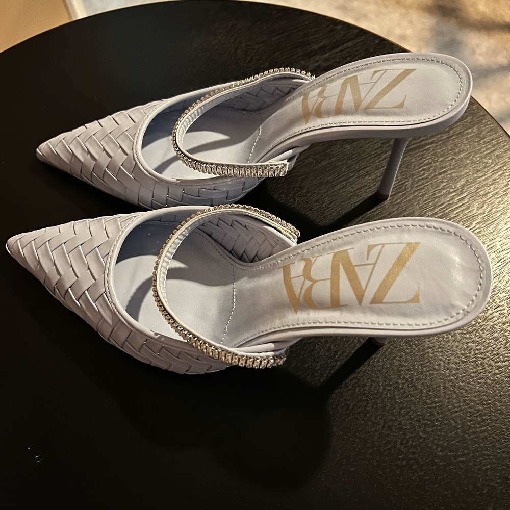 ZARA Baby blue sparkly strap woven mule